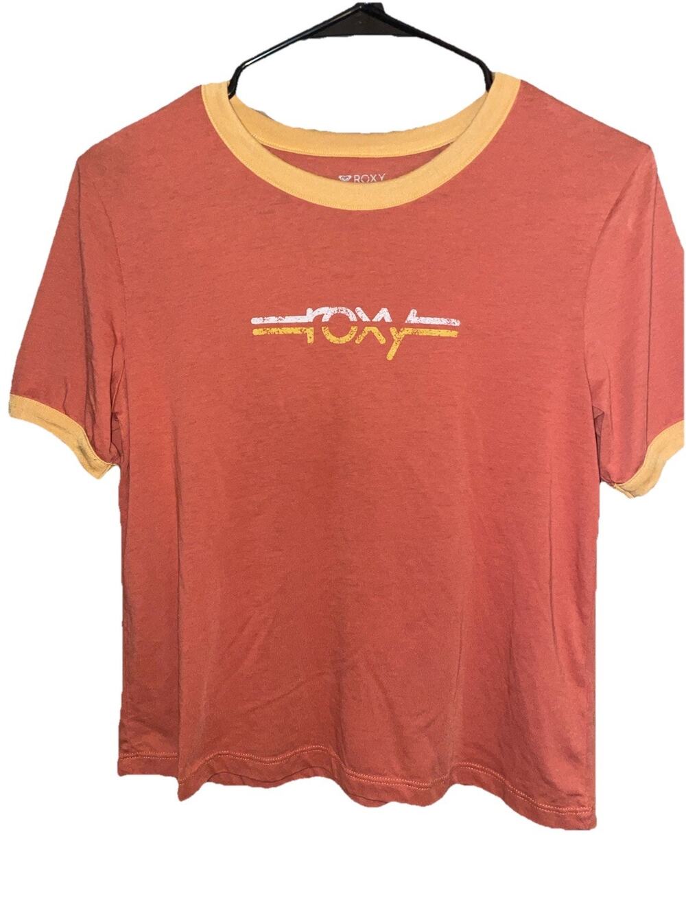 Roxy Girls Vintage Look Cropped Summer Tshirt Jersey Style Orange Yellow Sz S